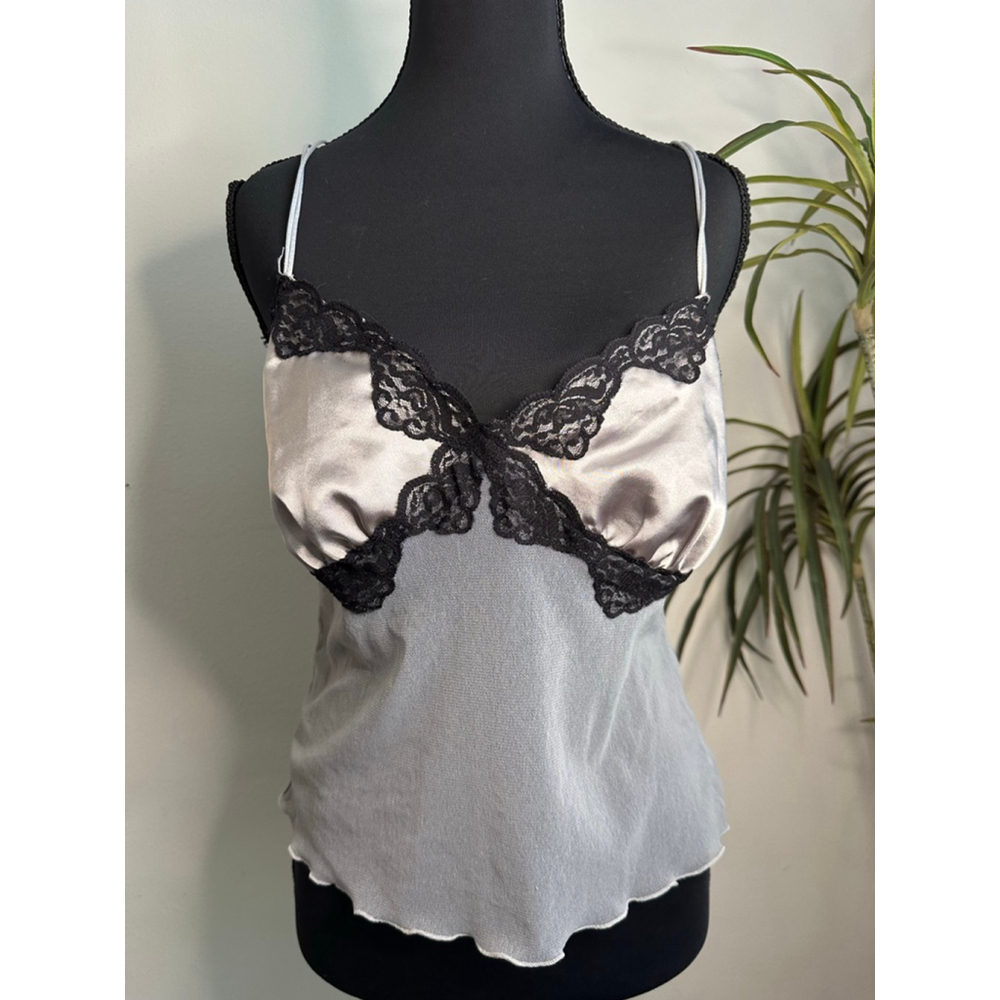 Women's Lola Cami Top Size M Gray with Black Lace Trim
